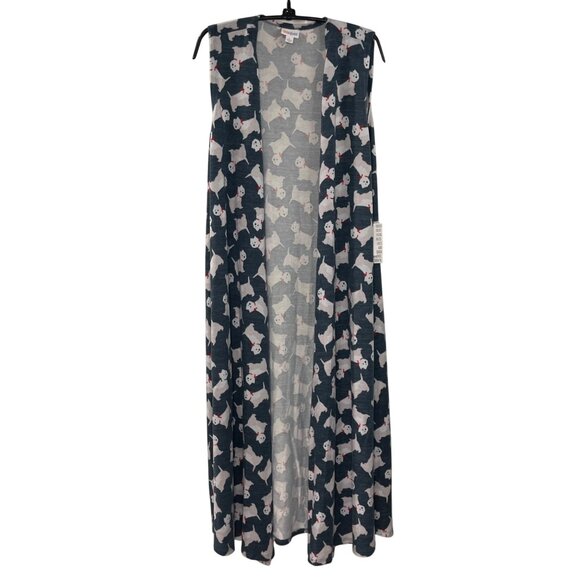 Lularoe Joy Long Vest Women's Size Large Duster, Cardigan Sweater Scottie Dog - Picture 2 of 10